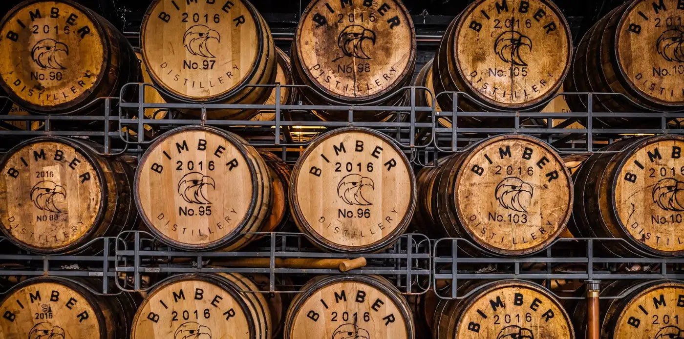 Bimber Distillery barrels in warehouse racking