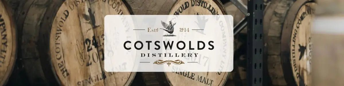 Cotswolds Distillery barrels with logo overlay