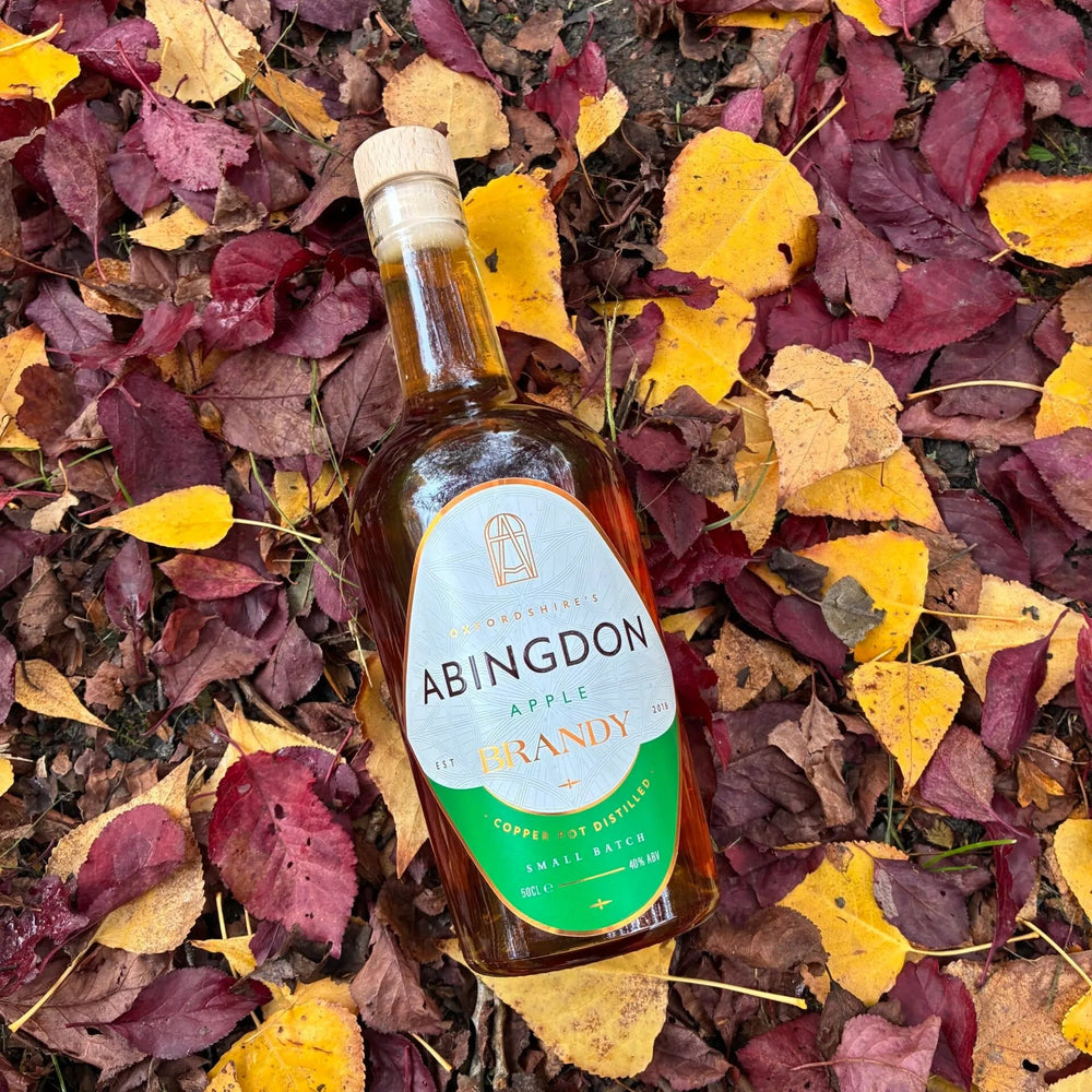 Abingdon Distillery Apple Brandy in autumn leaves