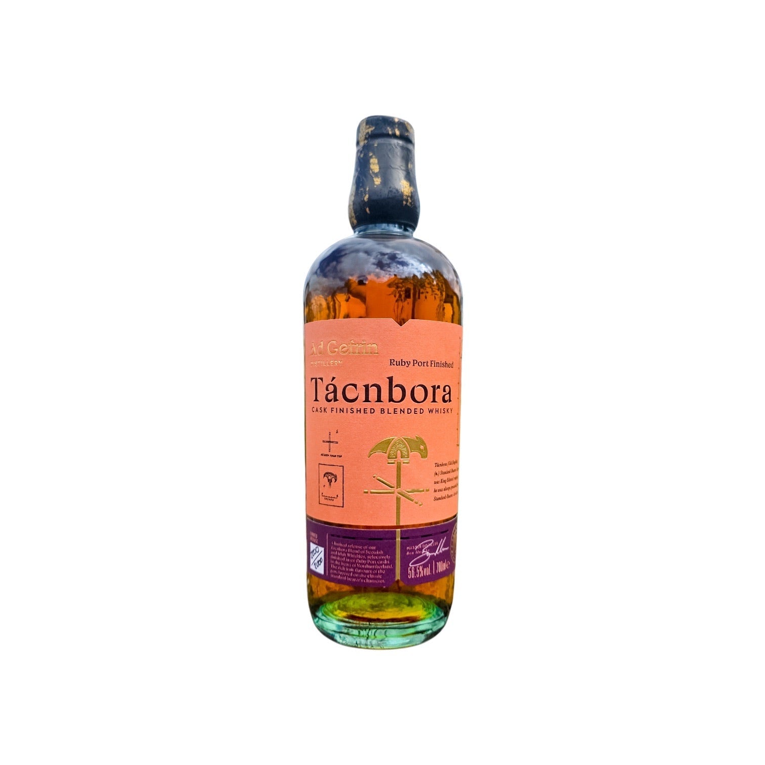Tácnbora Ruby Port Cask whisky bottle on a white background