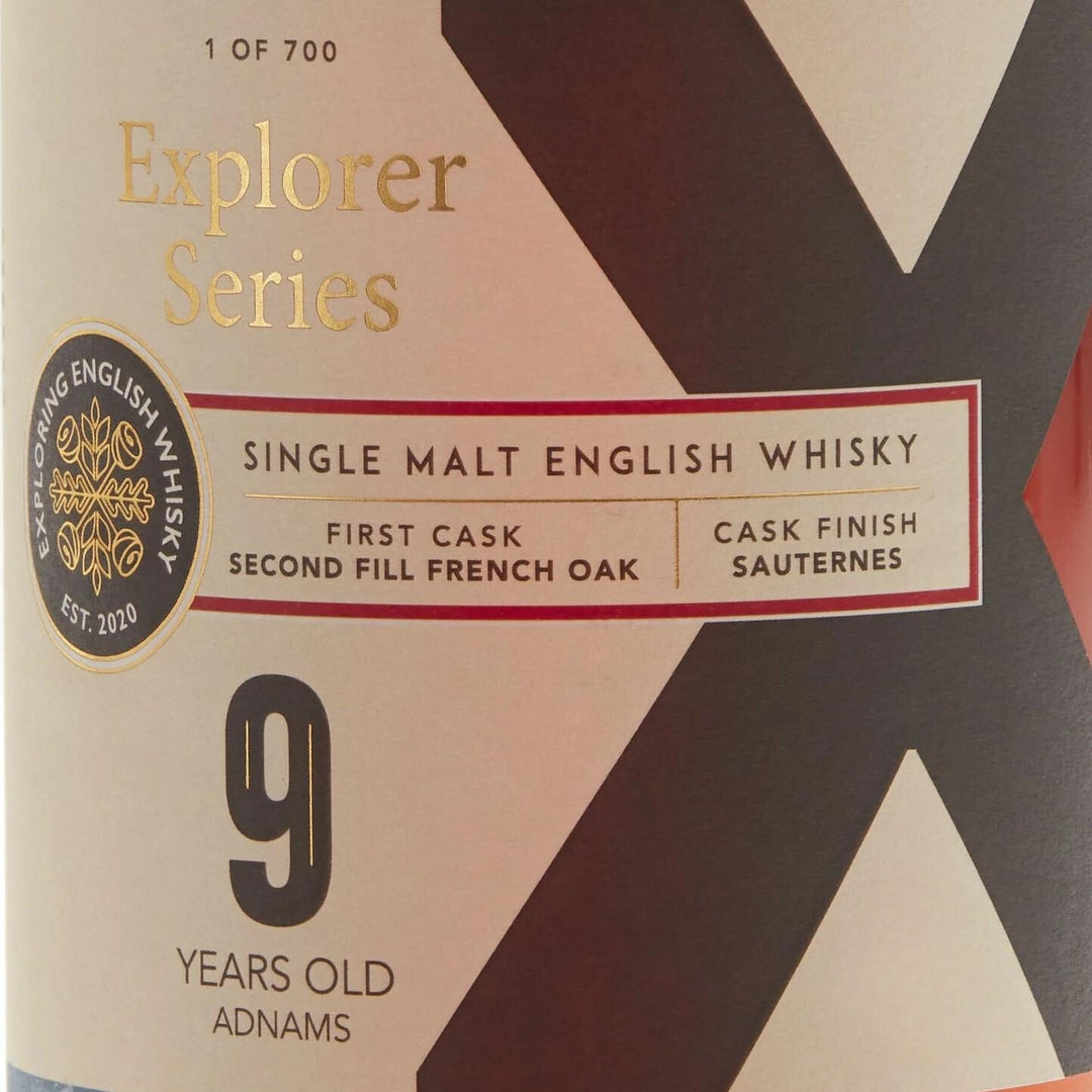 Adnams Explorer Series 9-year-old single malt English whisky label