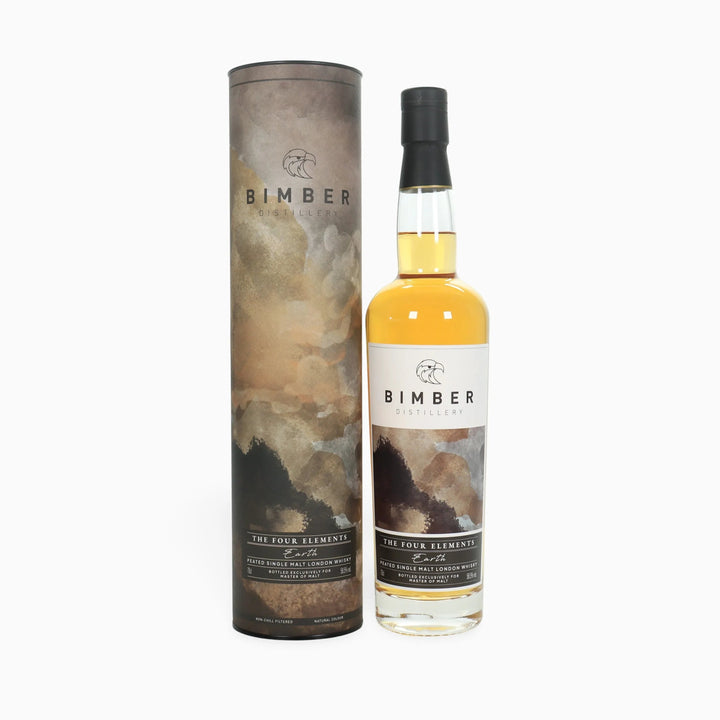 Bimber Four Elements Earth whisky bottle and packaging on a white background