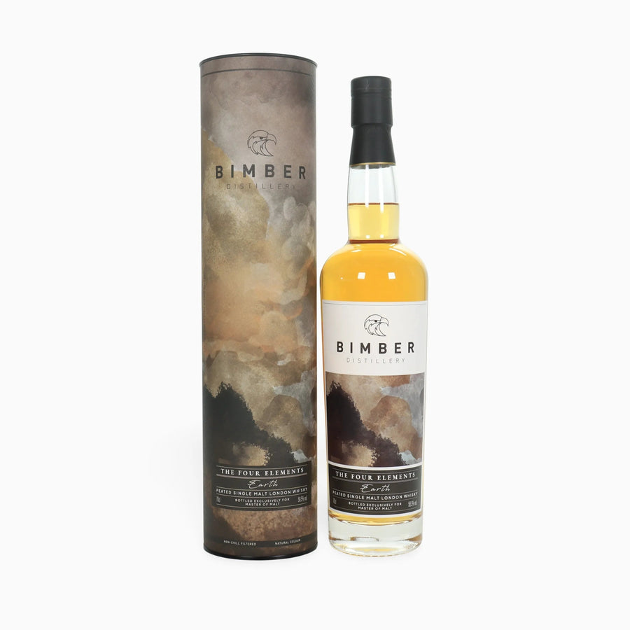 Bimber Four Elements Earth whisky bottle and packaging on a white background