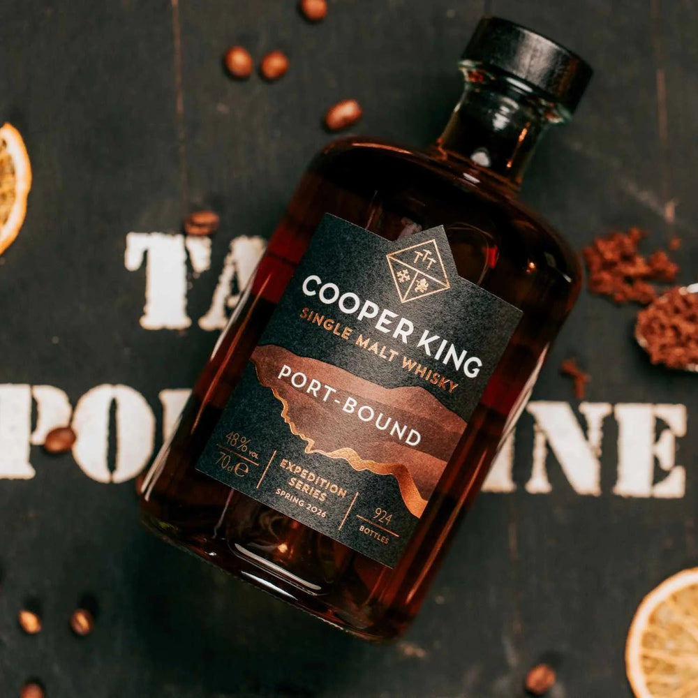 Cooper King 'Port-Bound' Tawny Port Cask English Single Malt Whisky, 70cl on a barrel top