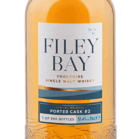 Filey Bay Yorkshire Porter Cask Batch 2 Single Malt Whisky bottle on a white background