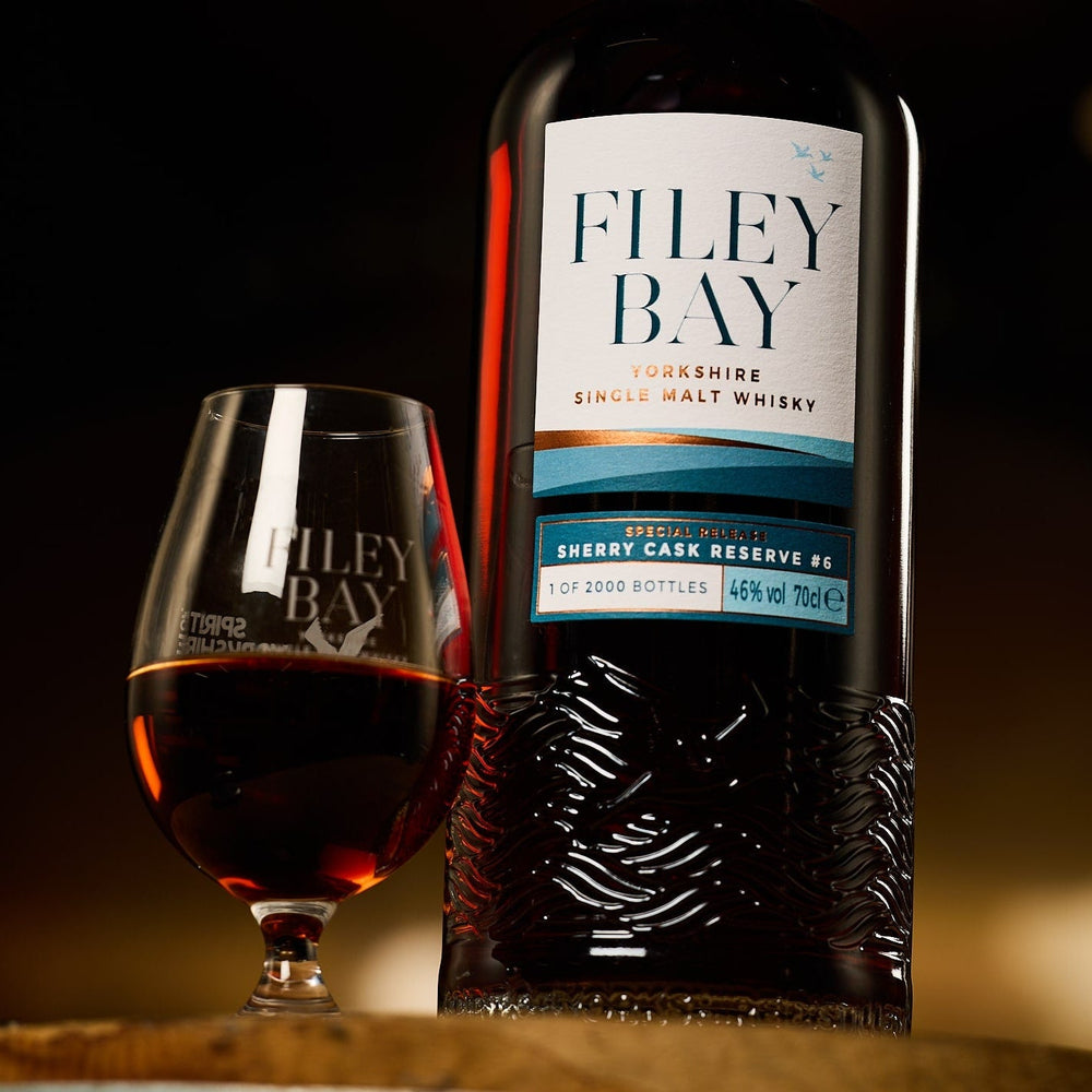 Filey Bay Sherry Cask Reserve Batch 6 with glass