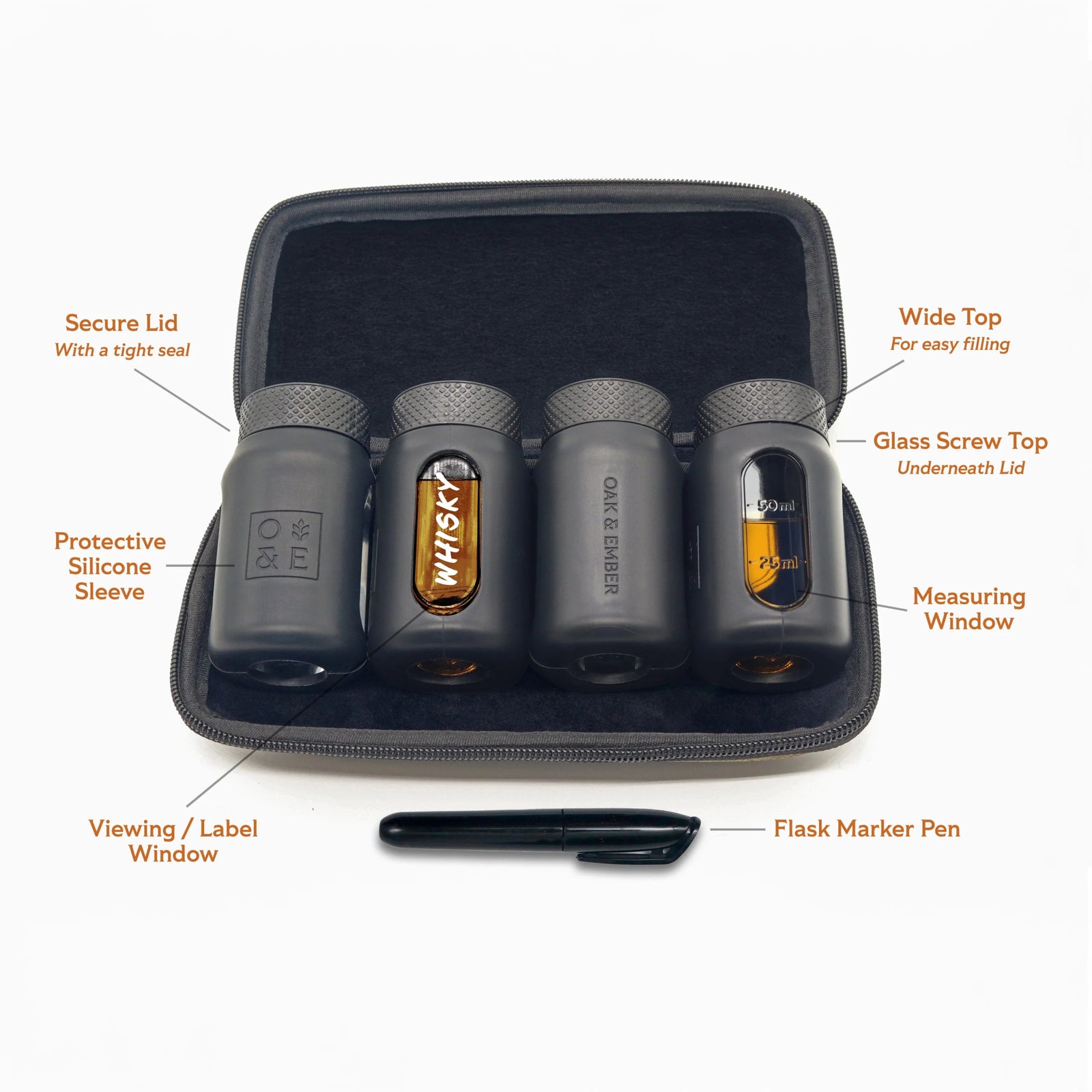 Oak & Ember - Oak & Ember Flight Flask Whisky Traveller Set - Accessories - Digital Distiller