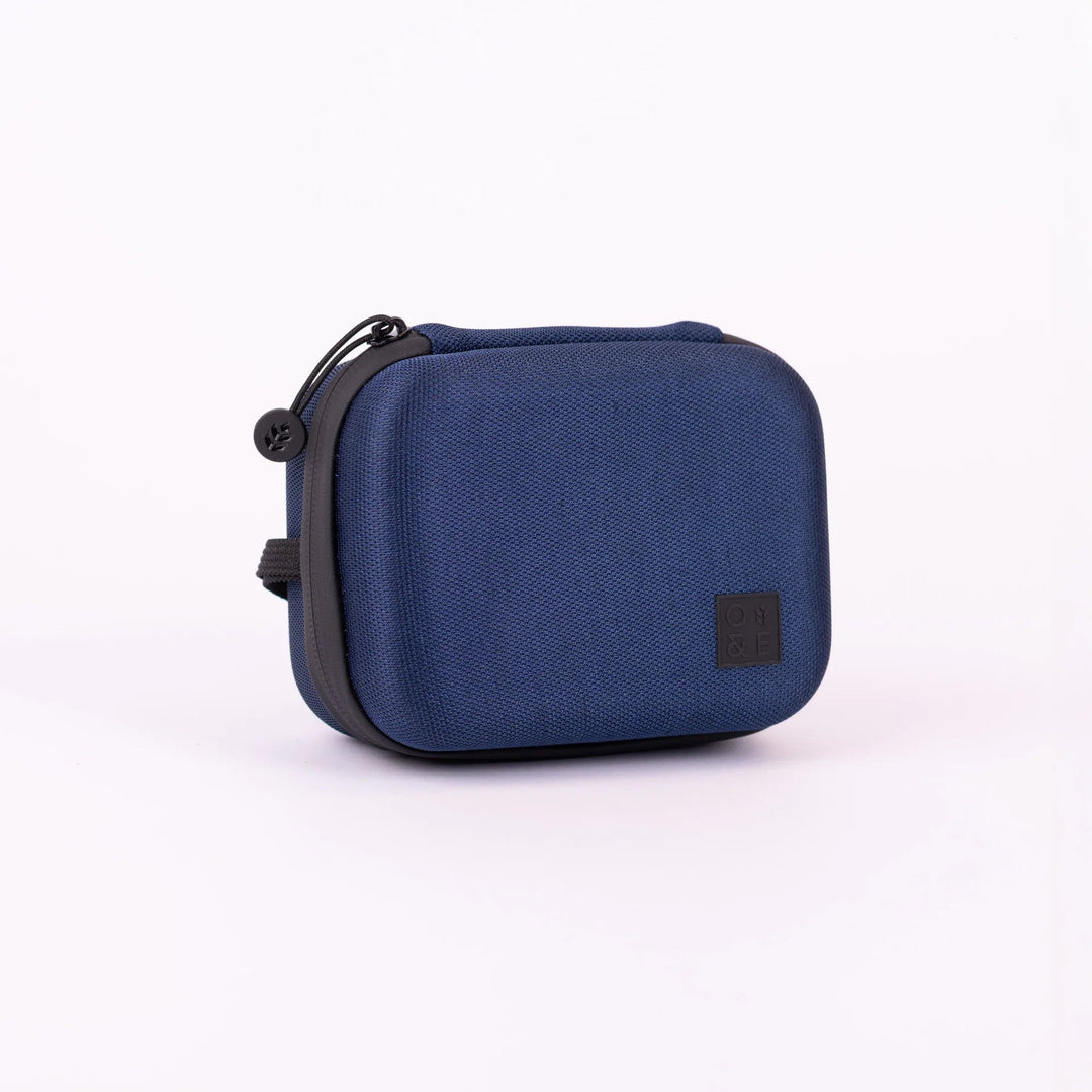 Oak &amp; Ember Mini Glask Traveller Set in a blue carrying case with black accents on a white background