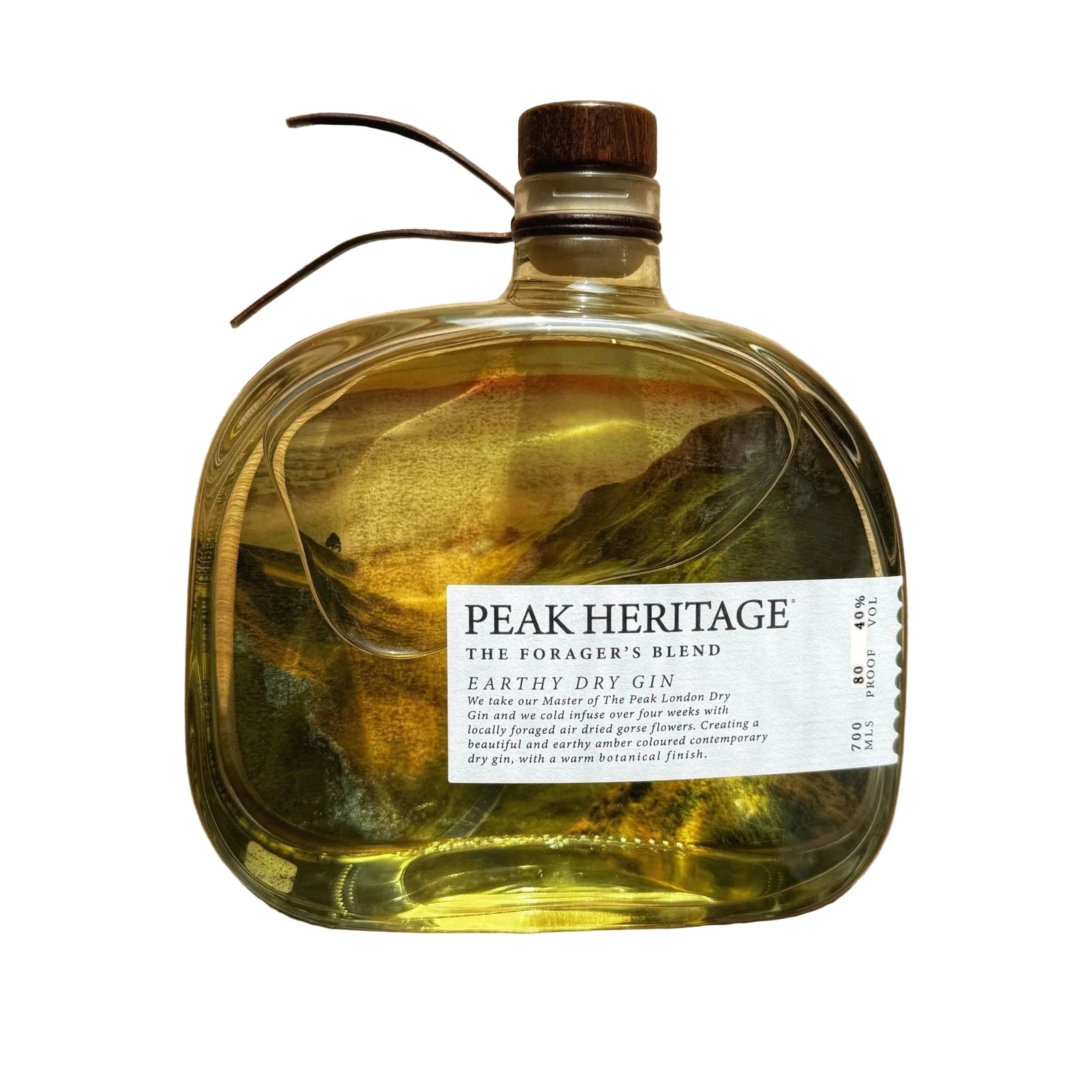 Peak Heritage gin bottle on a wooden surface