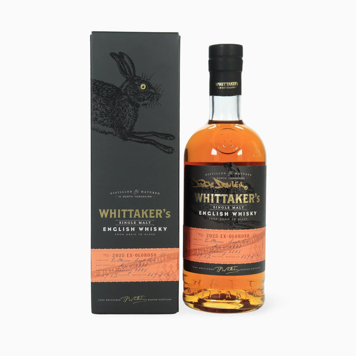 Whittaker's English Whisky bottle and packaging on a white background