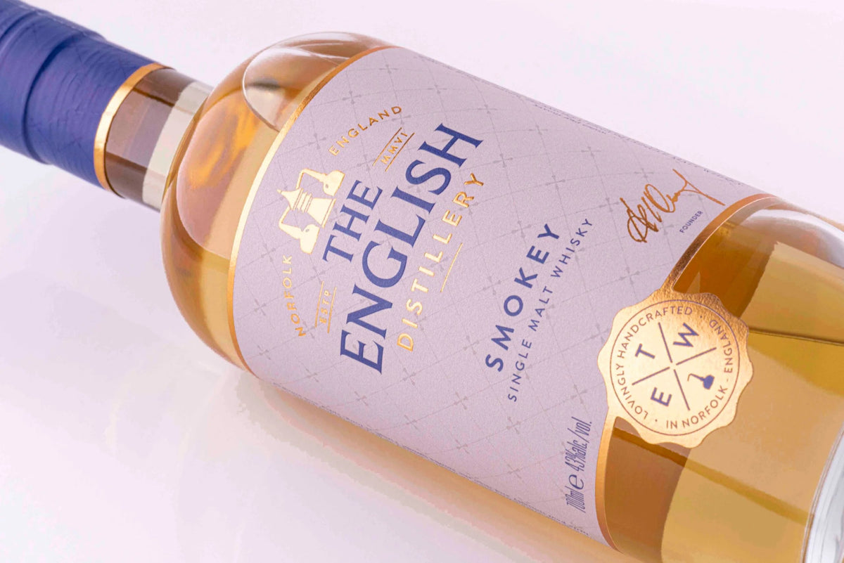 The English Distillery Smokey Whisky bottle closeup - Digital Distiller